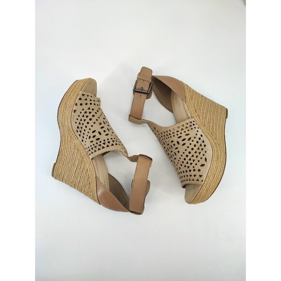 Marc Fisher Women's Hasina Perforated Beige Suede Wedges Sandals Size 10M US - Picture 6 of 9